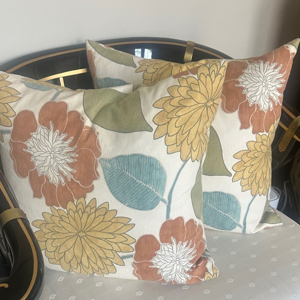 Floral Throw Pillows with Botanical Design (2) 20”x20”